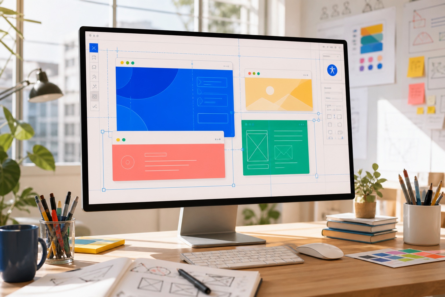Editorial photograph of a modern browser interface illuminated with Chrome-inspired colours