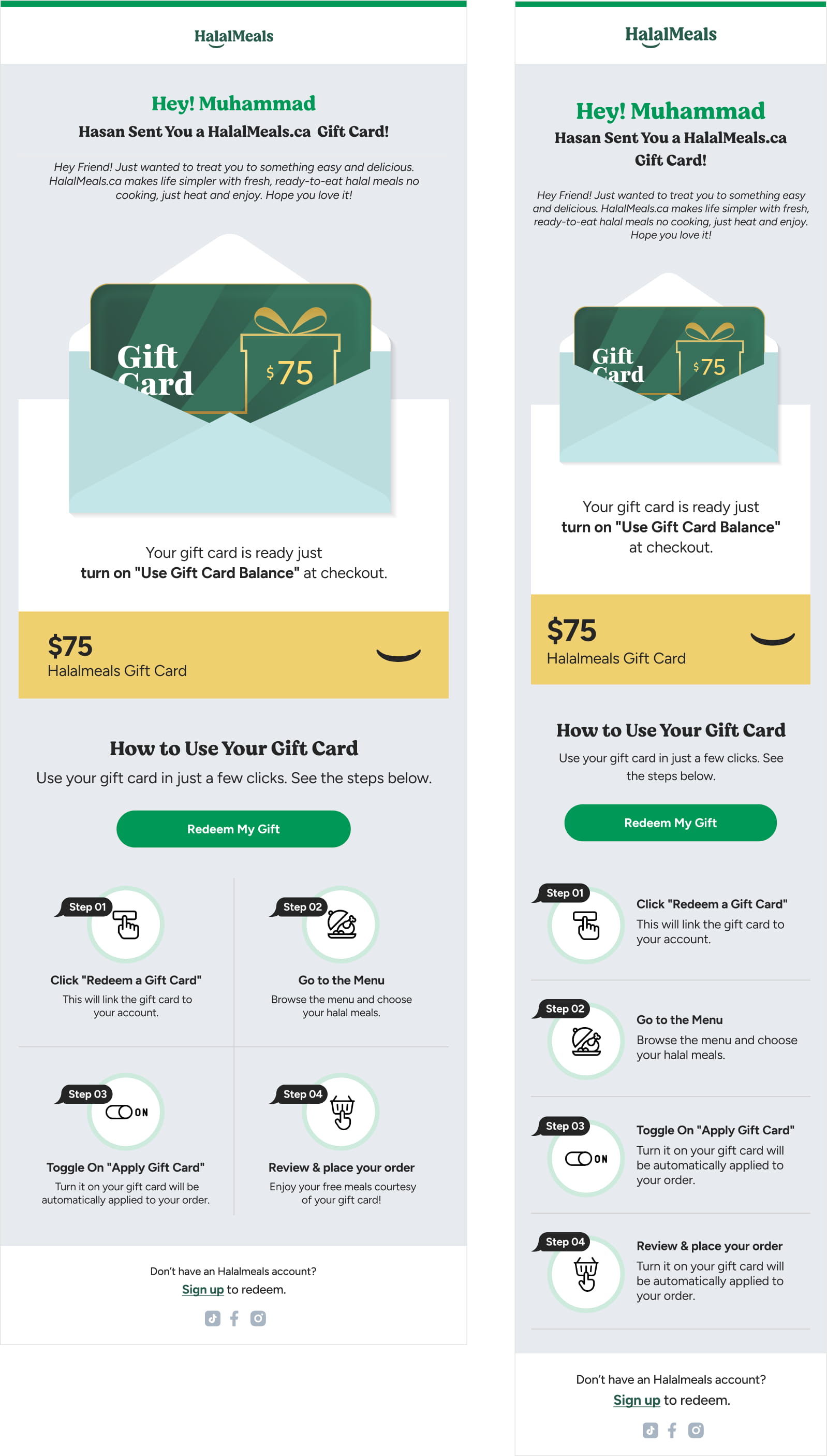 HalalMeals responsive gift card email template