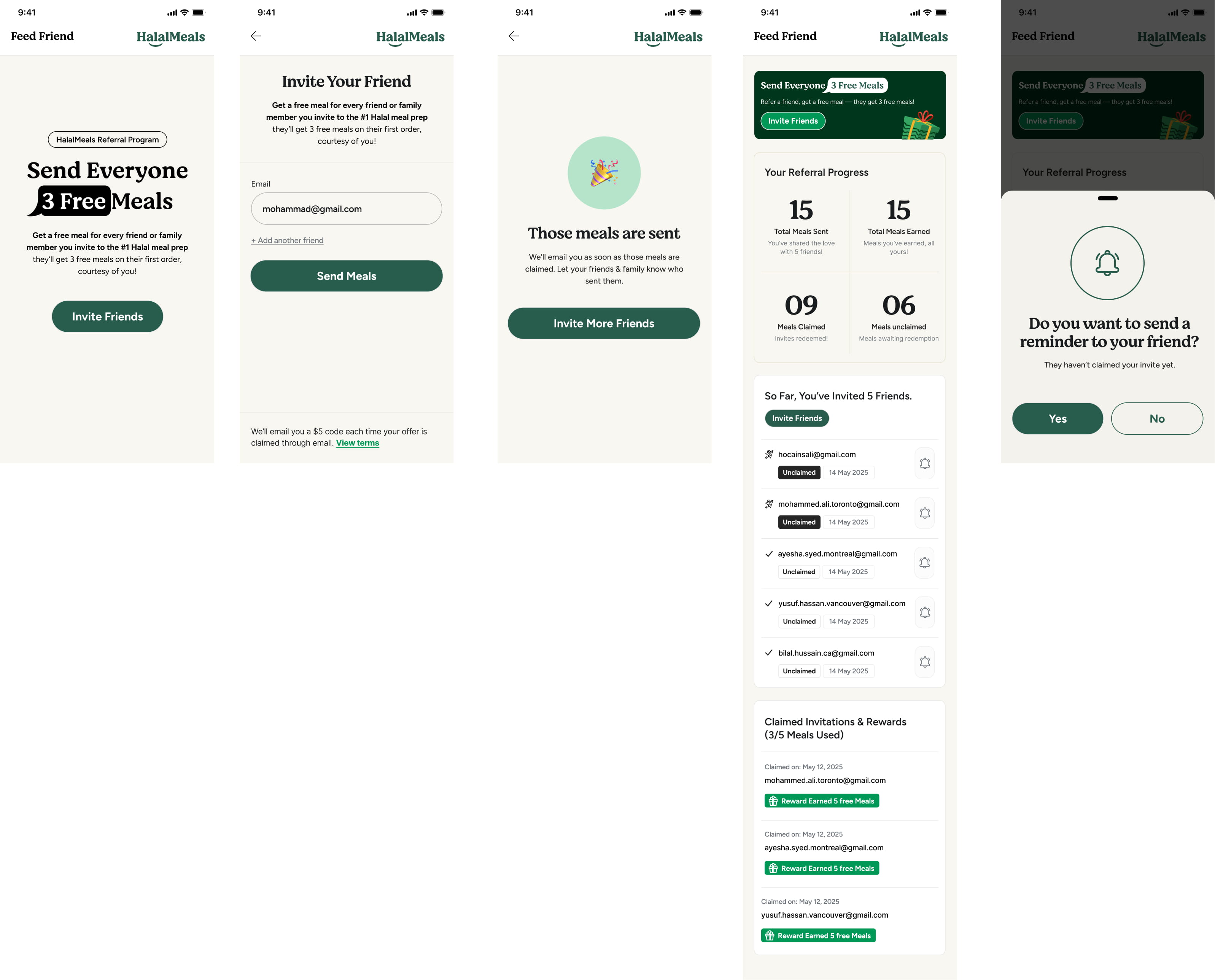 HalalMeals mobile referral and rewards experience